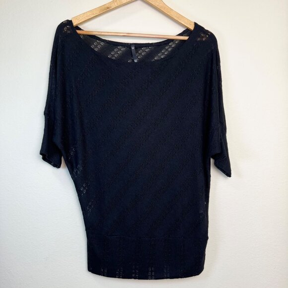 LOVE CULTURE Black Dolman Sleeve Knit Top With Sheer Stripe Detail Size M/L - Picture 7 of 8